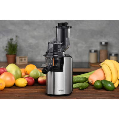 Соковитискач ARDESTO шнековий 200Вт, чаша-0.6л, жмих-0.6л, пластик/метал, сріблясто-чорний