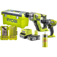 Ryobi Набір з двох акумуляторних інструментів ONE+ R18DDSDS-125T, валіза + оснастка Ryobi Набір з двох акумуляторних інструментів ONE+ R18DDSDS-125T, валіза + оснастка