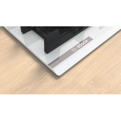 Варильна поверхня Bosch газова на склі, 60см, чавун, білий Варильна поверхня Bosch газова на склі, 60см, чавун, білий