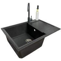 Набір кухонний Adamant Horizon Medium, штучний камінь, прямокут., з крилом, 700х500х230мм, чаша - 1, врізна, графіт + змішувач та дозатор Набір кухонний Adamant Horizon Medium, штучний камінь, прямокут., з крилом, 700х500х230мм, чаша - 1, врізна, графіт + змішувач та дозатор