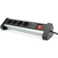 Блок розеток DIGITUS Office, 4xSchuko 16A, 2xUSB 2A, вимикач, 1.5м, вилка Schuko