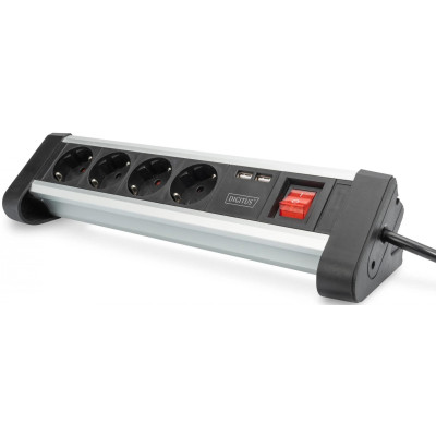 Блок розеток DIGITUS Office, 4xSchuko 16A, 2xUSB 2A, вимикач, 1.5м, вилка Schuko