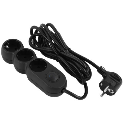 Удлинитель сетевой 2E Plus 3хТип F, 3х1мм кв, 10A, 3м, черный 2E-U03VES3MBK