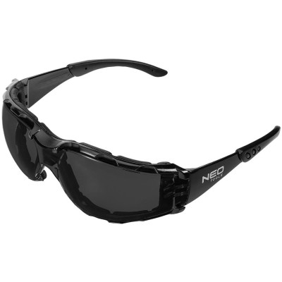 Окуляри захисні Neo Tools протиосколкові, клас захисту FT, резинові дужки, полікарбонат, темно сірий Окуляри захисні Neo Tools протиосколкові, клас захисту FT, резинові дужки, полікарбонат, темно сірий