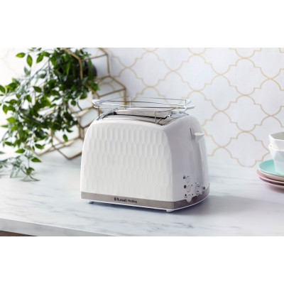 Тостер Russell Hobbs Honeycomb 850Вт, широкі слоти, пластик, білий