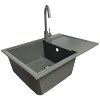Набір кухонний Adamant Horizon Medium, штучний камінь, прямокут., з крилом, 700х500х230мм, чаша - 1, врізна, сірий + змішувач