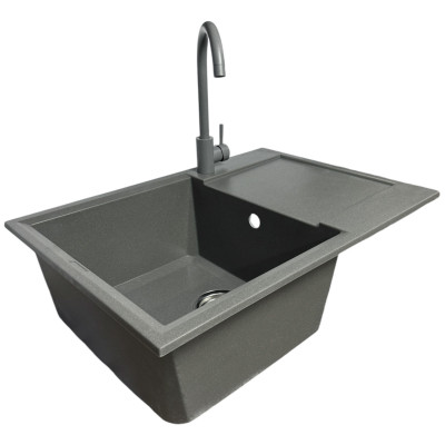 Набір кухонний Adamant Horizon Medium, штучний камінь, прямокут., з крилом, 700х500х230мм, чаша - 1, врізна, сірий + змішувач Набір кухонний Adamant Horizon Medium, штучний камінь, прямокут., з крилом, 700х500х230мм, чаша - 1, врізна, сірий + змішувач