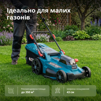 Набір із двох акумуляторних інструментів Konner&Sohnen KS 43LM-BCT40V-SET 40В(20+20В) газонокосарка KS 43LM-40V та тример садовий KS BCT-40V акб 2х4А·год ЗП 22.5кг