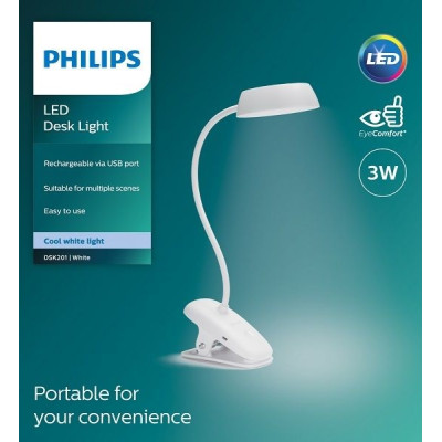 Philips Лампа настільна LED Reading Desk lamp Donutclip, білий