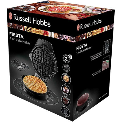 Мультимейкер Russell Hobbs Fiesta 950Вт, алюміній, 3 пластини, корпус-нержав.сталь/пластик, бордо Мультимейкер Russell Hobbs Fiesta 950Вт, алюміній, 3 пластини, корпус-нержав.сталь/пластик, бордо