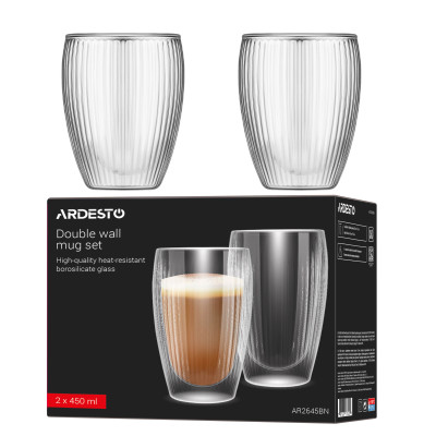 ARDESTO Набір чашок з подвійними стінками 450мл, 2шт, боросилікатне скло, прозорий ARDESTO Набір чашок з подвійними стінками 450мл, 2шт, боросилікатне скло, прозорий