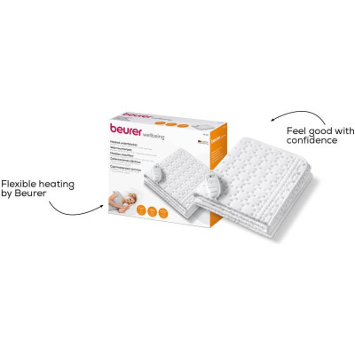 Електропростирадло Beurer, від мережі, 130х75см, 50Вт, 3 режими, бавовна, фліс, білий