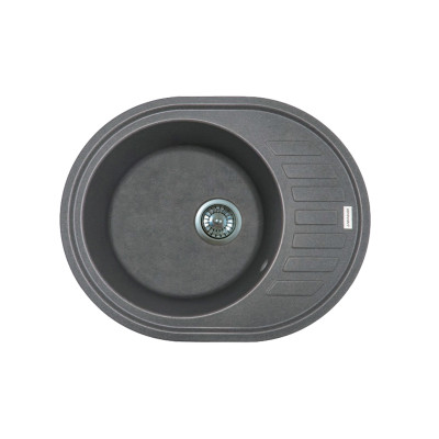 Мийка кухонна Adamant Ovum, штучний камінь, овальна, з крилом, 615х495х200мм, чаша - 1, врізна, сірий