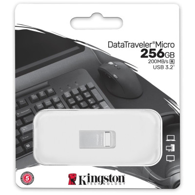 Kingston Накопичувач 256GB USB 3.2 Gen1 DT Micro R200MB/s Metal Kingston Накопичувач 256GB USB 3.2 Gen1 DT Micro R200MB/s Metal