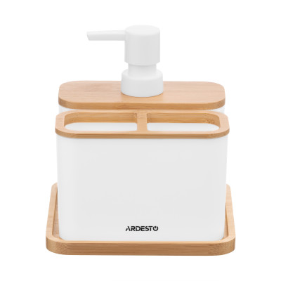 Набір для ванної кімнати Ardesto Minimalism, 3 предмети, поліпропілен, бамбук, білий Набір для ванної кімнати Ardesto Minimalism, 3 предмети, поліпропілен, бамбук, білий