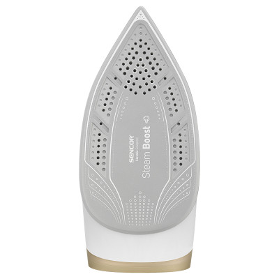 Праска-парогенератор Sencor, 2400Вт, 1500мл, паровий удар -395гр, постійна пара - 130гр, Anti-calc, керам. підошва, біло-золотий Праска-парогенератор Sencor, 2400Вт, 1500мл, паровий удар -395гр, постійна пара - 130гр, Anti-calc, керам. підошва, біло-золотий