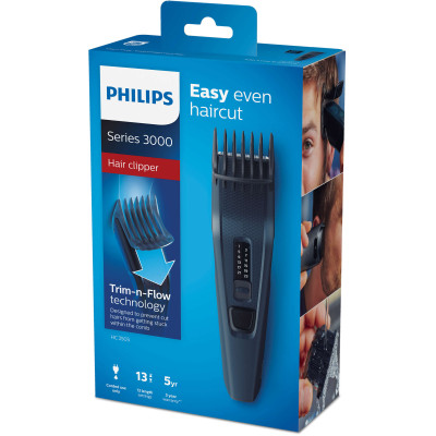 Машинка для стриження  Philips Series 3000, від мережі, роторний мотор, насадок-1, сталь, синій