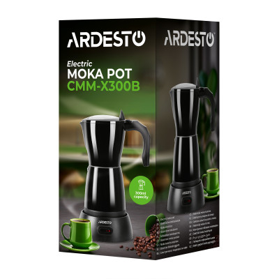 Кавоварка Ardesto електрична гейзерна 0.3л, мелена, чорний