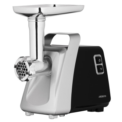 М'ясорубка ARDESTO, 2100Вт, 2кг/хв, 3 решітки, насадка для ковбас, кеббе, томатів, 3 терки, бургер-прес, пластик, чорно-срібний М'ясорубка ARDESTO, 2100Вт, 2кг/хв, 3 решітки, насадка для ковбас, кеббе, томатів, 3 терки, бургер-прес, пластик, чорно-срібний