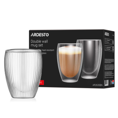 ARDESTO Набір чашок з подвійними стінками 350мл, 2шт, боросилікатне скло, прозорий ARDESTO Набір чашок з подвійними стінками 350мл, 2шт, боросилікатне скло, прозорий
