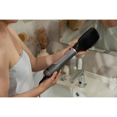 Фен-щітка ARDESTO Brush Pink Touch, 1200Вт, 2 швидкості, 2 темп. режими, LED-дисплей, функція іонізації , 4 насадки, сірий+ рожевий
