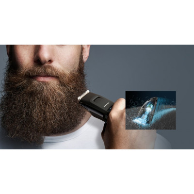 Тример Panasonic, для бороди і вусів, мережа+акум., насадок-4, сталь, чорний