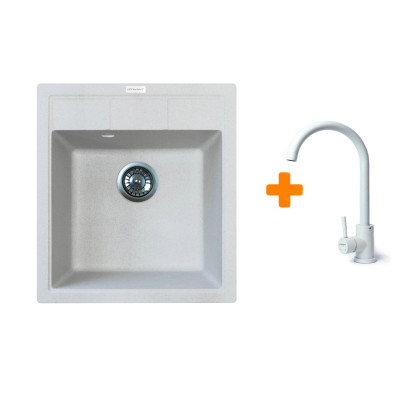 Набір кухонна Adamant Brick, штучний камінь, квадрат, без крила, 460x515x200мм, чаша - 1, врізна, Old stone + змішувач Набір кухонна Adamant Brick, штучний камінь, квадрат, без крила, 460x515x200мм, чаша - 1, врізна, Old stone + змішувач