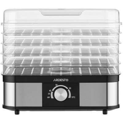 ARDESTO Сушарка для продуктів 550Вт, піддонів - 5x3см, макс - 70°С, пластик, чорний+нерж ARDESTO Сушарка для продуктів 550Вт, піддонів - 5x3см, макс - 70°С, пластик, чорний+нерж