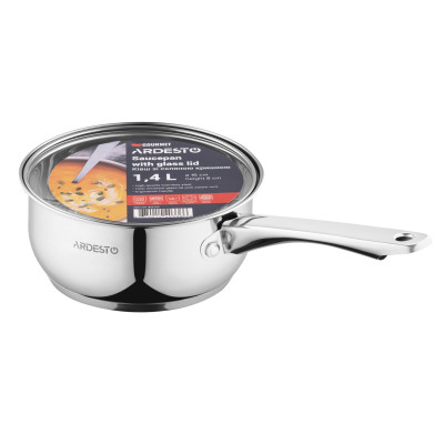 Ківш зі скляною кришкою Ardesto Gemini Gourmet Spoleto, 1.4л, нержавіюча сталь AR1914GSS