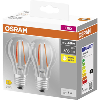 Osram Набір ламп 2шт LED E27 6.5Вт 2700К 806Лм A60 Osram Набір ламп 2шт LED E27 6.5Вт 2700К 806Лм A60