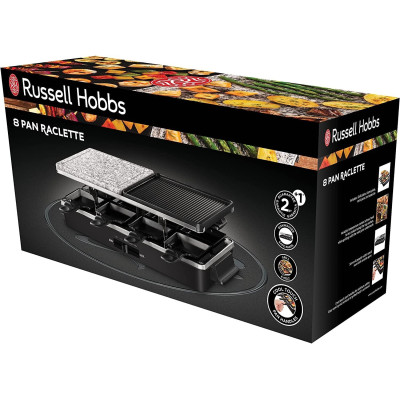 Гриль Russell Hobbs раклетница Multi Raclette 3in1, 1400Вт, 8 сковородок, нерж.сталь, черный