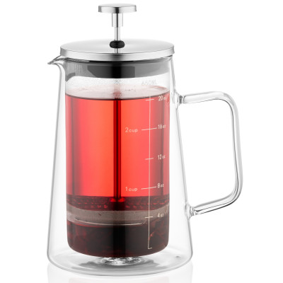 Френч-прес ARDESTO Black Mars з подвійними стінками 650мл, боросилікатне скло, нержавіюча сталь, прозорий Френч-прес ARDESTO Black Mars з подвійними стінками 650мл, боросилікатне скло, нержавіюча сталь, прозорий