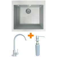 Набір кухонний Adamant Univer, штучний камінь, квадрат, без крила, 560х500х200мм, чаша - 1, врізна, Old stone + змішувач та дозатор