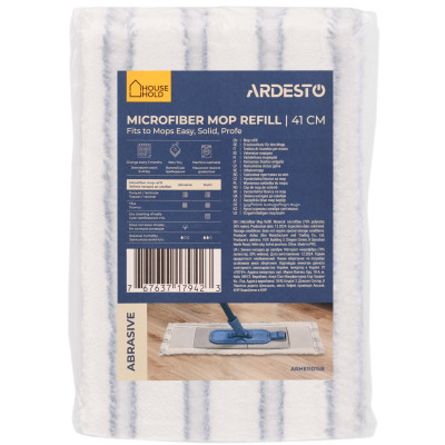 Змінна насадка до швабри ARDESTO Abrasive 41см, мікрофібра, смужки, білий, синій
