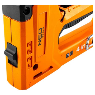 Neo Tools Степлер, алюмінієвий, 4 в 1, 6-14 мм, тип скоб J, G, L, E, регулювання забивання скоб Neo Tools Степлер, алюмінієвий, 4 в 1, 6-14 мм, тип скоб J, G, L, E, регулювання забивання скоб