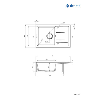 Мийка кухонна Deante Corio, граніт, прямокутник, з крилом, 670х440х175мм, чаша - 1, накладна, графіт Мийка кухонна Deante Corio, граніт, прямокутник, з крилом, 670х440х175мм, чаша - 1, накладна, графіт