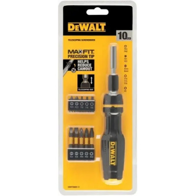 Викрутка DeWalt FULL FIT Telescoping, 10 насадок, руків'я двокомпонентне, 25-50мм, 10 біт, SL,PH,SQ