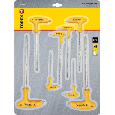 Ключі шестигранні TOPEX, Т-подібне руків'я, CrV, 2-10мм, набір 8шт Ключі шестигранні TOPEX, Т-подібне руків'я, CrV, 2-10мм, набір 8шт