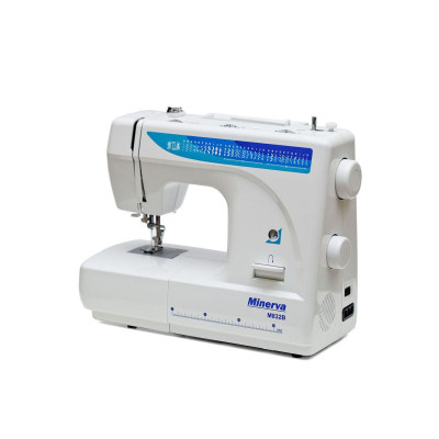 Швейна машина МINERVA M832B,  електромех., 85 Вт,  37 швейних операцій, петля напівавтомат, білий+синій
