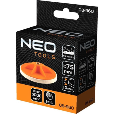 Neo Tools Диск полірувальний, губка середньої твердості , M14, 75x10мм Neo Tools Диск полірувальний, губка середньої твердості , M14, 75x10мм