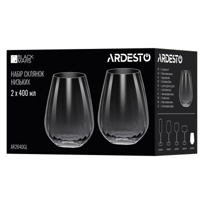 ARDESTO Набір склянок низьких Black Mars Orion 400мл, 2шт, скло, сірий ARDESTO Набір склянок низьких Black Mars Orion 400мл, 2шт, скло, сірий
