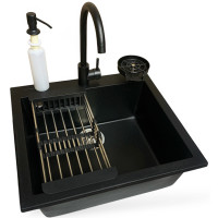 Набір кухонний Adamant Univer, штучний камінь, квадрат, без крила, 560х500х200мм, чаша - 1, врізна, антрацит + змішувач + дозатор + ополіскувач склянок + коландер Набір кухонний Adamant Univer, штучний камінь, квадрат, без крила, 560х500х200мм, чаша - 1, врізна, антрацит + змішувач + дозатор + ополіскувач склянок + коландер