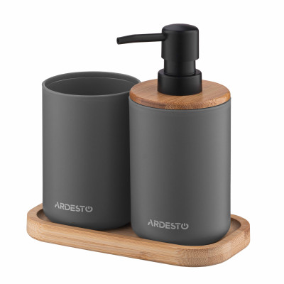 Набір для ванної кімнати ARDESTO Minimalism 360мл, 3 предмети, поліпропілен, бамбук, сірий темний