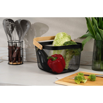 ARDESTO Кошик з ручкою Midori 25х24.5х18см, метал, бамбук, чорний