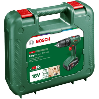 Шурупокрут-дриль акумуляторний Bosch EasyImpact 18V-40 18В 2х2А·год 20·38Нм 0-430·0-1630об/хв кейс ЗП набір 34шт (АС Xline) 1.4кг