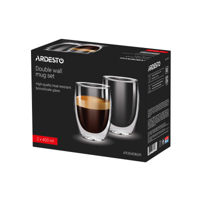 ARDESTO Набір чашок із подвійними стінками, 400 мл,  H 13,5 см, 2 шт, боросилікатне скло ARDESTO Набір чашок із подвійними стінками, 400 мл,  H 13,5 см, 2 шт, боросилікатне скло