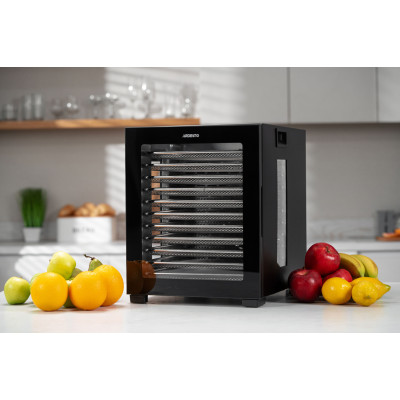 ARDESTO Сушарка для продуктів FDB-1242, 850Вт, піддонів -12x3см, макс-70°С, таймер, електр. управління, нерж., чорний