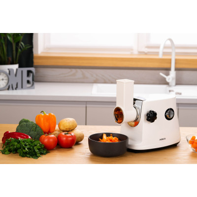 ARDESTO М'ясорубка, 1600Вт, продук.-1.6кг/хв, 3 решітки + для ковб., кеббе, 3 терки, пластик, біло-сріблястий ARDESTO М'ясорубка, 1600Вт, продук.-1.6кг/хв, 3 решітки + для ковб., кеббе, 3 терки, пластик, біло-сріблястий