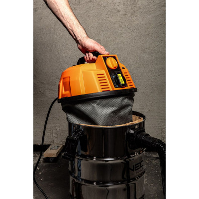 Neo Tools Пилосос професійний, 1600Вт, 18 кПа, контейнер 35л, HEPA, колеса, 7.5кг Neo Tools Пилосос професійний, 1600Вт, 18 кПа, контейнер 35л, HEPA, колеса, 7.5кг