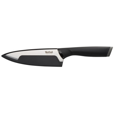 Кухонный нож поварской Tefal Comfort, 20см, с чехлом, нержавеющая сталь, пластик, черный